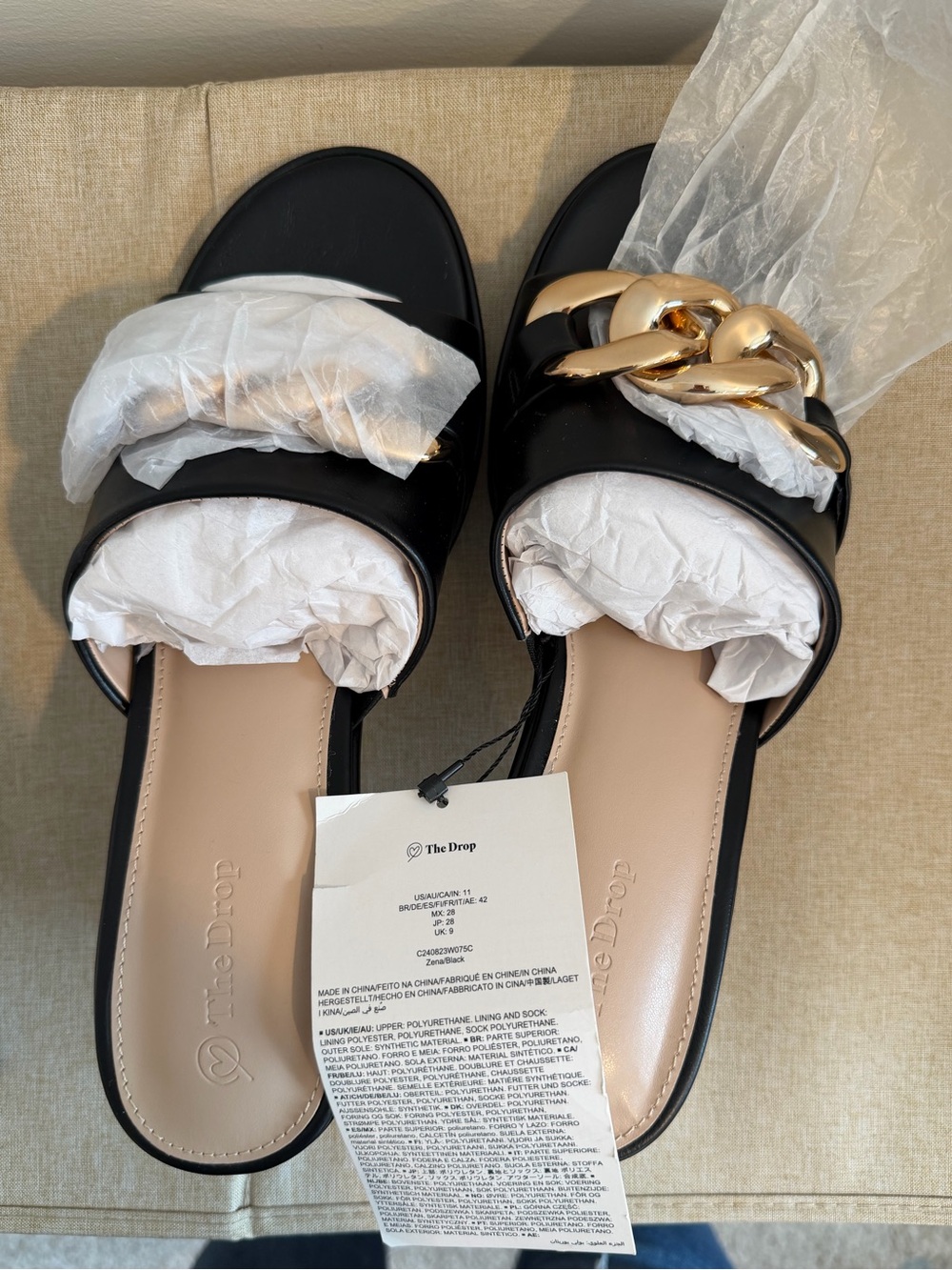 The Drop Zena Black Buckle Mule Heels